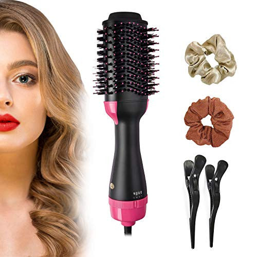 Hot Air Brush 4 In 1 Electric Negative Ion Straight Curler One-Step Hair Dryer and Abundance Brush Anti-Scalding, Easy To Shape, For Dry Hair, Straight Hair, Curly Hair Multi-Function Hair Comb with 2
