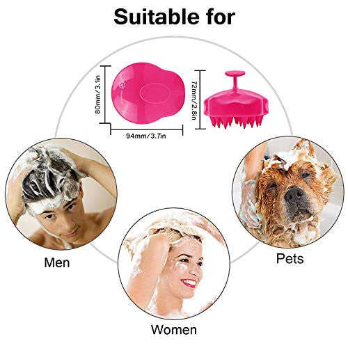 Brosse de massage pour cuir chevelu FReatech [Humide et sec], poils en silicone souples, soin du cuir chevelu, exfoliation et élimination des pellicules, stimulation de la pousse des cheveux - Rouge