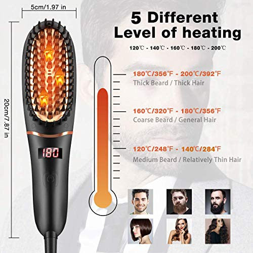 Brosse à lisser les cheveux, lisseur à barbe pour hommes, brosse à lisser anti-brûlure avec chauffage rapide, peigne à brosse portable pour la maison ou les voyages