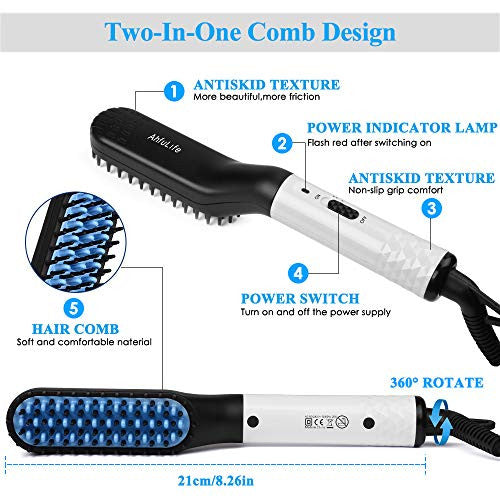 Hair/Beard Straightener Brush, AhfuLife Electrical Hair Styler Comb With Anti-scald Ceramic Ion, Quick Heating for Hair Styling & Beard Grooming for Men