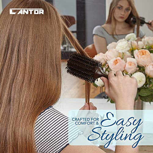 Cantor Brosse ronde moyenne pour brushing – Poils de sanglier, corps en céramique thermique, brosse à cheveux professionnelle antistatique pour coiffage et brushing – 6,3 cm, 14 rangées, pour cheveux moyens à longs – Par Cantor