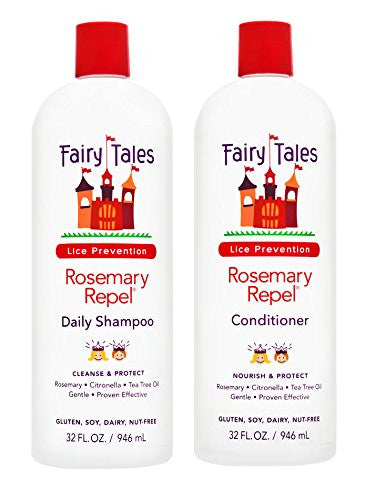 Fairy Tales Rosemary Repel Daily Kids Shampoo- Lice Shampoo for Kids & Kids Hair Conditioner for Lice Prevention (Combo, Pack 2 - Shamp + Cond 32oz)