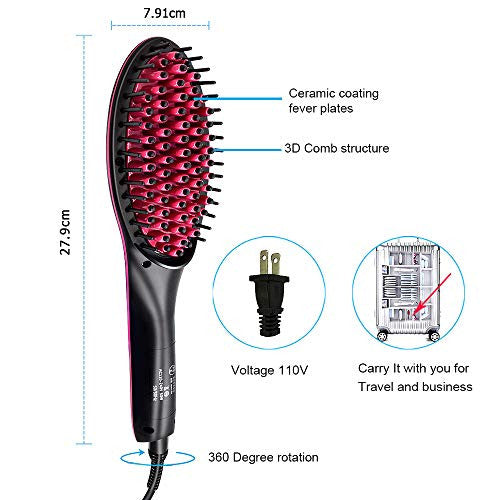 Hair Straightener Brush, Ceramic Heating Negative Ionic Hair Straightening Brush Time-Saving Hair Styling Tools with LED Temp Display and 30 Levels of Temperature, Reduce Static and Auto-off