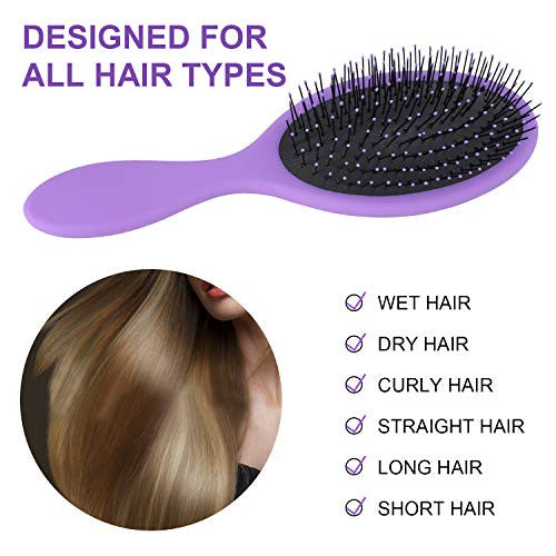 SOFOVIEW 2 件装顺发梳，带柔软尼龙刷毛，无痛防静电顺发梳，减少毛躁按摩头皮，适合女性、男性和儿童，粉色和紫色