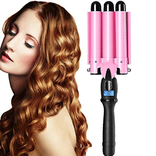 3 Barrel Curling Iron Wand 1 inch Ceramic Tourmaline Triple Barrels Beach Hair Waver Curler for Deep Waves,LCD Temperature Display Crimper Fast Heating Hair Curlers Adjustable from 80℃ to 210℃