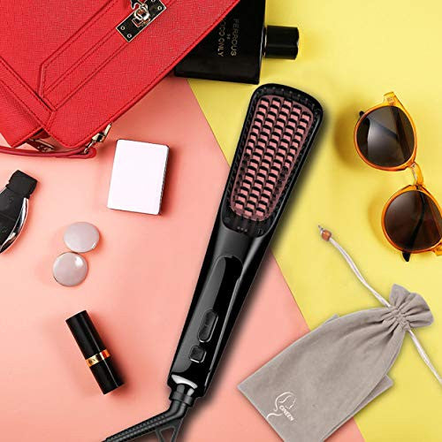 CINEEN Brosse à lisser ionique, brosse à lisser les cheveux avec chauffage rapide en céramique MCH, peigne à lisser avec anti-brûlure, réglage de la température, arrêt automatique pour la maison et les voyages