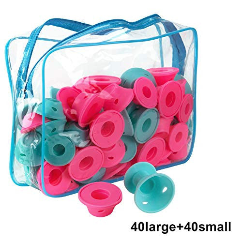 LUTER 80 Pieces Silicone Hair Curlers Magic Hair Rollers for DIY Styling Tools Include 40pcs Large Silicone Curlers and 40pcs Small Silicone Curlers (Blue & Pink)