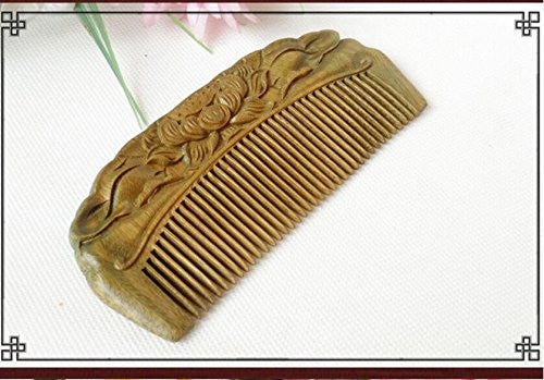 Handmade Carved Natural Sandalwood Hair Comb - Anti-Static Sandalwood Hair Comb Beard Brush Rake Comb Handmade Engraving Lotus