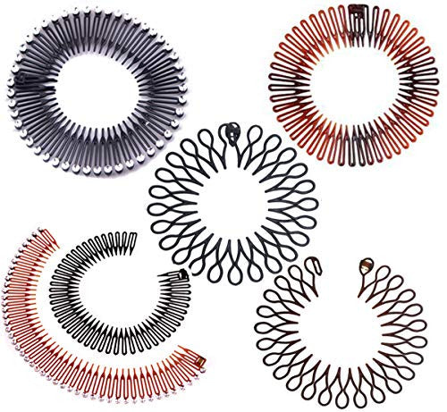 6PCS Stretch Flexible Hair Combs Headband Tooth Headband Women's Fashion Stretchy Circle Flexible Comb Teeth Headband Hair Clips Hoop