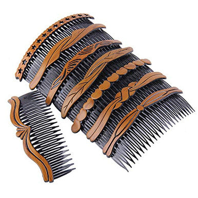 8 pièces en plastique grain de bois creux cheveux côté peignes rétro peigne à cheveux épingles clips coiffure avec dents pour dame femmes filles accessoires de coiffure [taille du peigne (LW): 13.5x4.8cm/5.3x1.78inch]
