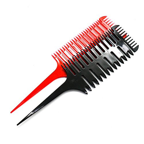 Pomeat 2 Pcs Professional 3-Way Hair Combs Weaving & Sectioning Foiling Comb for Hair Black+Red