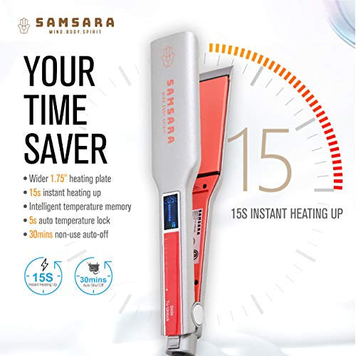 Samsara Professional Salon Grade Flat Iron for Hair, Touch Screen, Ceramic Metal Heating Intelligent Control, 3D Floating Titanium Plate Hair Straightener, 1.75 inch Extra Wide Panel, Dual Voltage