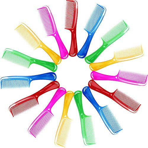 15 Pcs Colorful Styling Handle Comb Set Plastic Round Long Handle Comb Fine Dressing Unbreakable Detangling Hair Comb, 8 Inch