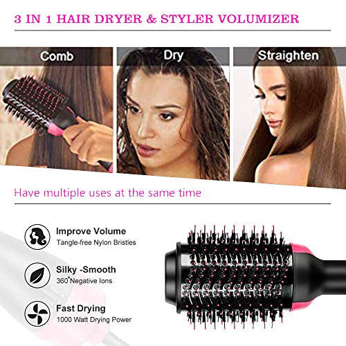 Sabuy 3 IN 1 One Step Hair Dryer & Volumizer Hot Air Brush Blow Dryer Brush Ceramic Negative Ion Electric Combo Hair Straightener & Curly Hair Comb