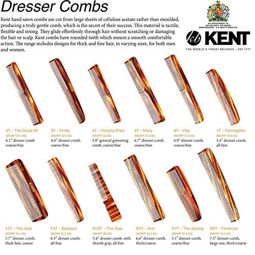 Kent R5T All Coarse Hair Detangling Comb Wide Teeth Dressing Table Comb for Thick Curly Wavy Hair. Hair Detangler Comb for Grooming Styling Hair, Beard and Mustache. Saw-Cut. Handmade in England