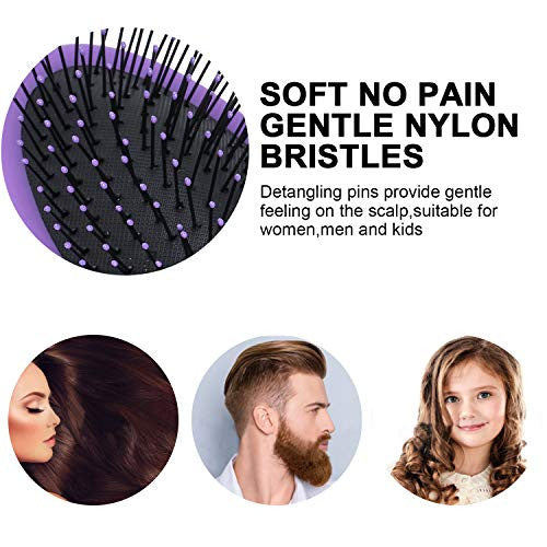 SOFOVIEW 2 件装顺发梳，带柔软尼龙刷毛，无痛防静电顺发梳，减少毛躁按摩头皮，适合女性、男性和儿童，粉色和紫色