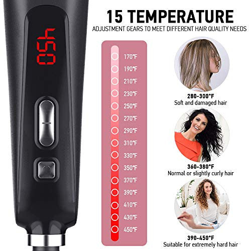 3Stone Ionic Hair Straightener Brush, Anti-Scald Hair straightening Comb with 30s Fast MCH Ceramic Heating, 15 Adjustable Heat Settings,One-Step Hair Dryer & Volumizer& Styler