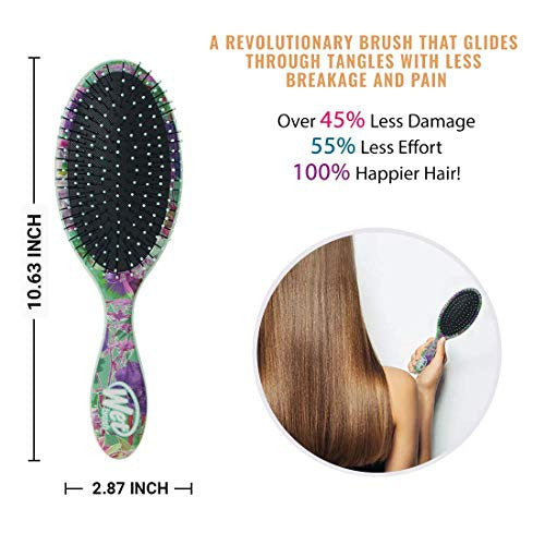 Wet Brush Hair Brush Poly Tip Forest Florals Original Detangler with Ultra Soft Bristlesfor Women, Men and Kids, Gentle Detangle for Wet or Dry Hair- Mint Poppies