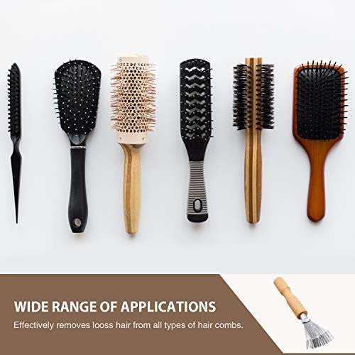 4 Packs Comb Cleaner Hair Brush Cleaning Tool Hair Brushes Cleaner Tool Hair Brush Cleaner Comb Mini Hair Dirt Remover Brush with Metal Wire Rake Wooden Handle for Home and Salon Use