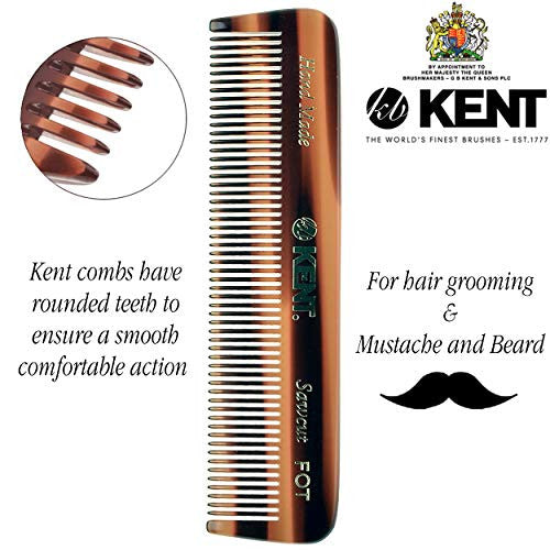 Kent Ensemble de peignes faits à la main – Peigne à barbe et moustache 81T et peigne de poche FOT – Dents arrondies douces polies à la main – Meilleur kit de soins de barbe, voyage et maison, toilettage quotidien