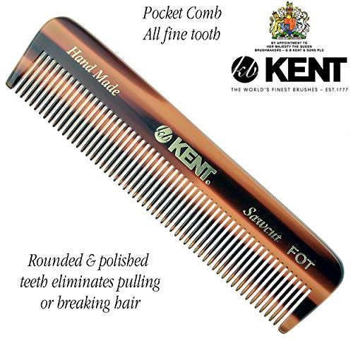 Kent A FOT All Fine Tooth Handmade Pocket Comb for Men, Hair Comb Straightener for Everyday Grooming Styling Hair, Beard and Mustache, Use Dry or with Balms, Saw Cut and Hand Polished, Made in England