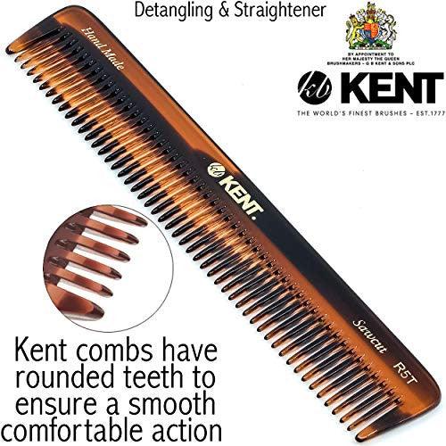 Kent R5T All Coarse Hair Detangling Comb Wide Teeth Dressing Table Comb for Thick Curly Wavy Hair. Hair Detangler Comb for Grooming Styling Hair, Beard and Mustache. Saw-Cut. Handmade in England