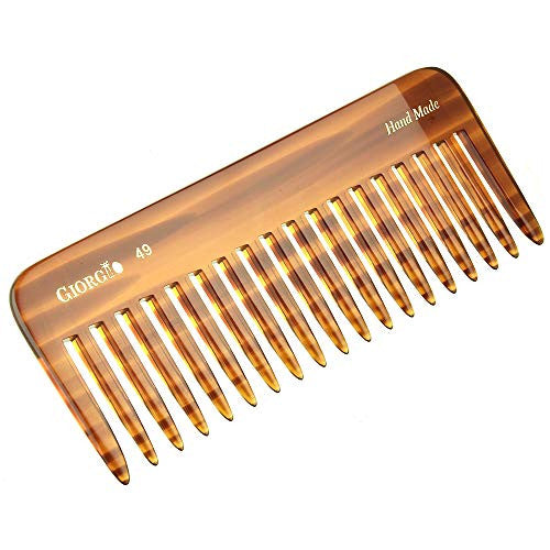 Giorgio G49 5.75 Inch Large Hair Detangling Comb, Wide Teeth for Thick Curly Wavy Hair. Long Hair Detangler Comb For Wet and Dry. Handmade of Cellulose, Saw-Cut, Hand Polished, Tortoise Shell 3 Pack