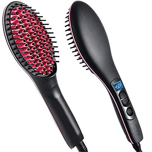 Simply Straight Ceramic Hair Straightening Brush, Black/Pink