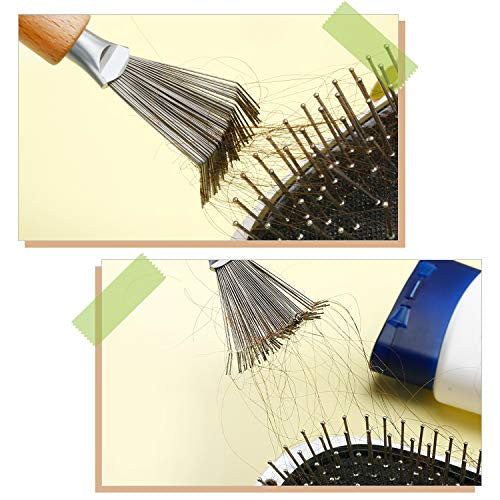 4 Packs Comb Cleaner Hair Brush Cleaning Tool Hair Brushes Cleaner Tool Hair Brush Cleaner Comb Mini Hair Dirt Remover Brush with Metal Wire Rake Wooden Handle for Home and Salon Use