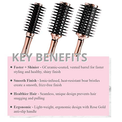 Foxybae Round Hair Brush Set - Rose Gold Hair Detangler Brush for Women, Men, Kids - Professional Hair Volumizer Brushes with Vented Barrel - Nylon & Boar Bristles Hair Styling Brush - MSRP $59.95