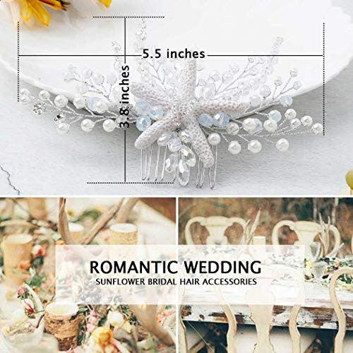 Aukmla Bride Wedding Hair Combs Starfish Bridal Headpiece Flower Hair Accessories Decorative for Women and Girls