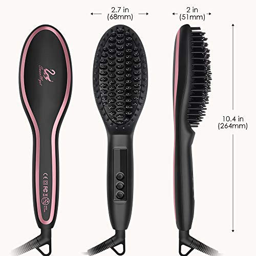 Hair Straightening Brush, SwanMyst Ceramic Ionic Hair Straightener Brush Iron with Auto Temperature Lock and Auto Shut-off Function, Universal Dual Voltage, Gift Water-proof Travel Pouch, Matt Black
