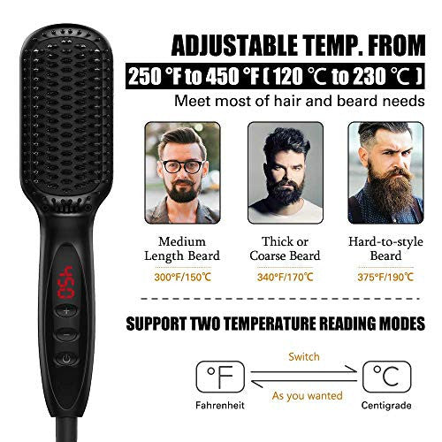 Beard Straightener for Men, Massway 3-in-1 Ionic Beard Comb straightener,Men Electric Comb, Men Beard Straightener,Portable Beard Straightener Brush with LED Display for Home and Travel