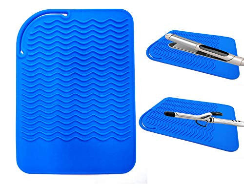 Heat Resistant Silicone Mat for Curling Iron Hair Straightener Flat Iron and Hot Styling Tool 9" x 6.5", Blue