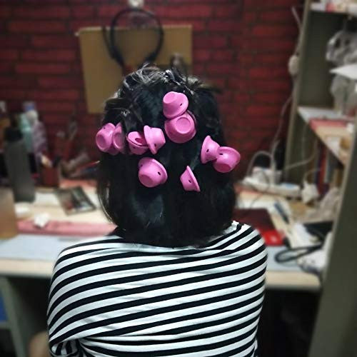 JANYUN 40 Pcs Pink Magic Hair Rollers, 20 Pcs Large and 20 Pcs Small Silicone Curlers with Hairnet