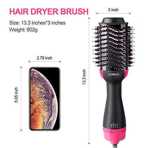 Hair Dryer Brush, LOMEZI Hot Air Brush, One Step Hair Dryer & Volumizer, 3 in1 Anti-scald Negative Ionic Ceramic Dryer Brush for Dry & Straighten & Curl, Smooth Frizz (black-2)