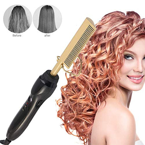 Electric Comb Straightener wand Hair Curling Irons Straightening Comb Hot Electr (Gold)