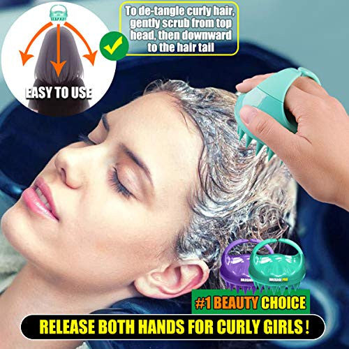 Scalp Massager, 2 Pack Scalp Brush Hair Shampoo Brush Head Scrubber [ 2020 Upgraded Version ] 100% Comfortable for All Hair Types of Curly Girls, Women, Wife, Girlfriend, Daughter, Men, Kids, Pets