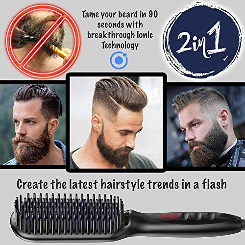 Beard Straightener for Men, Massway 3-in-1 Ionic Beard Comb straightener,Men Electric Comb, Men Beard Straightener,Portable Beard Straightener Brush with LED Display for Home and Travel