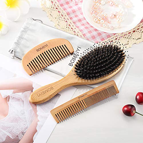 Ensemble de brosses à cheveux BOMEIYI, brosses à cheveux démêlantes en nylon, brosse à cheveux en bois de bambou pour femmes, hommes et enfants pour cheveux bouclés, brosse lissante pour cheveux fins et brillants
