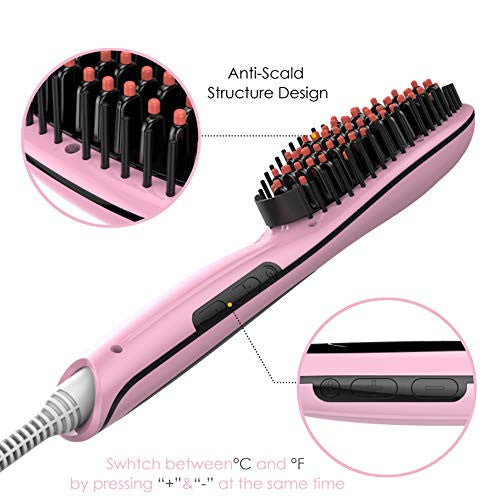 Hair straightening Brush, Hair Straightener Brush Electric Heating Ceramic Comb, Pink, Working Temperature ranging 356-446℉