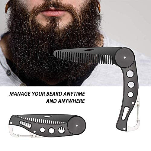 Peigne à barbe pliant en acier inoxydable, peigne à cheveux en métal fin à moyen antistatique multifonction portable pour le toilettage des hommes, le peignage des cheveux, la barbe et la moustache