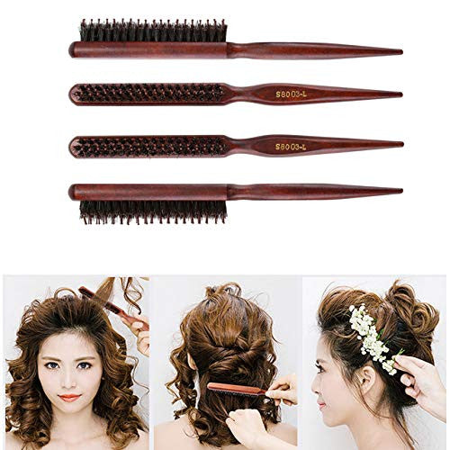 CCbeauty Teasing Brosse à cheveux en poils de sanglier pour femme Queue en bois Crêpage Brosses Teaser Lissage et coiffage Peigne à cheveux fins 2 pièces