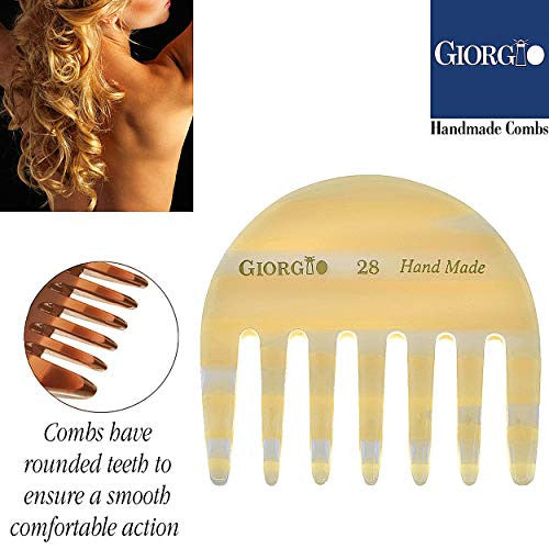 Giorgio G28 2.75英寸旅行/钱包式顺发梳，宽齿，适合卷发。干湿两用顺发梳。采用优质耐用纤维素手工制成，锯切和手工抛光，仿牛角材质