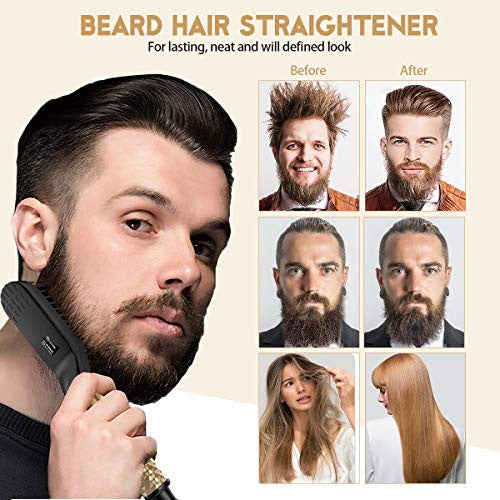 Kaarii Beard Straightener Brush for Men, Electric Quick 2 in 1 Hair Straightener Comb, Multifunctional Heat Hair Beard Brush Styler with Dual Voltage 110-240V Home Use and Travel, Perfect Valentine's Day Gift for Family / Friend
