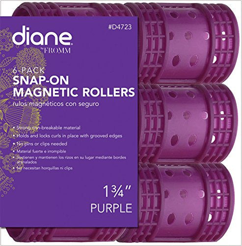 Diane Snap On Magnetic Roller, Purple, 1 3/4'', Keeps hair style in place, Holds curls, Non breakable material, For all types of hair, Hair style, Dry or damp hair.