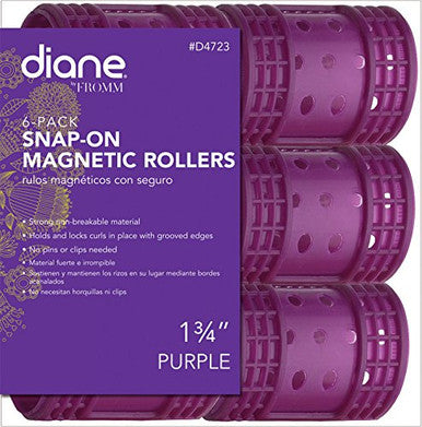 Diane Snap On Magnetic Roller, Purple, 1 3/4'', Keeps hair style in place, Holds curls, Non breakable material, For all types of hair, Hair style, Dry or damp hair.
