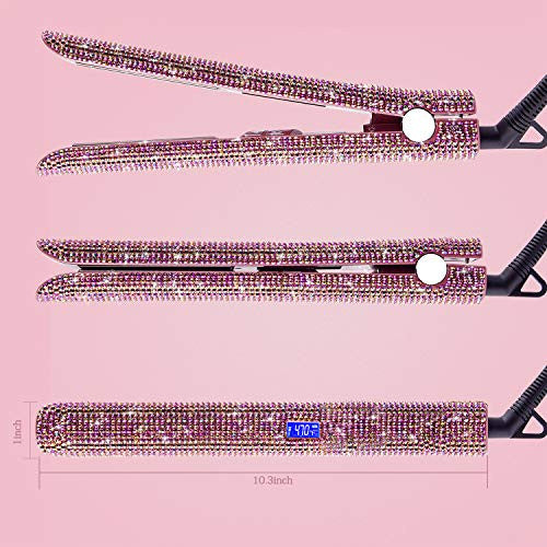 Professional Hair Straightener, DORISILK Titanium Flat Iron Rhinestone Straightening Iron, Salon High Heat 470 Degrees, Dual Voltage, Rose Pink