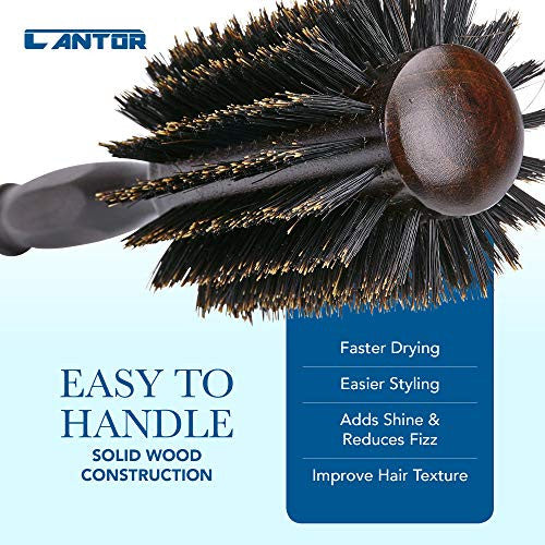 Cantor Brosse ronde moyenne pour brushing – Poils de sanglier, corps en céramique thermique, brosse à cheveux professionnelle antistatique pour coiffage et brushing – 6,3 cm, 14 rangées, pour cheveux moyens à longs – Par Cantor