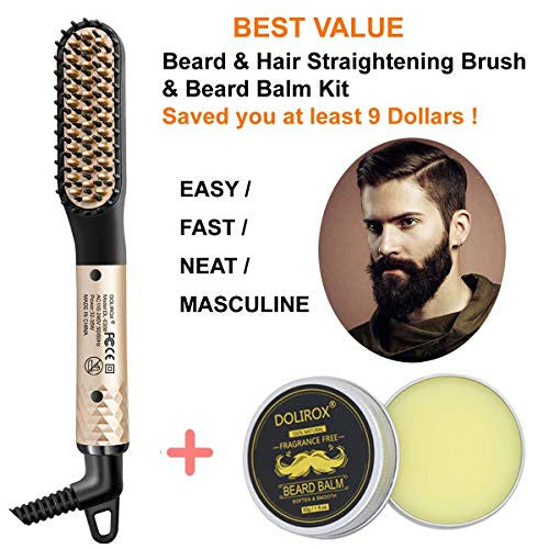 Lisseur à barbe pour hommes, peigne chauffant électrique multifonctionnel avec baume à barbe et brosse à lisser la barbe, peigne à lisser les cheveux, cadeaux pour lui, hommes et femmes